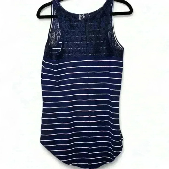 SO - Navy Blue/White Striped tank top with Lace top and split back- Jr’s Lg - Picture 3 of 6
